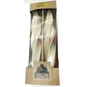 Mitchell's 100% Beeswax Candles White Spiral Taper Red Flower Holidays NEW